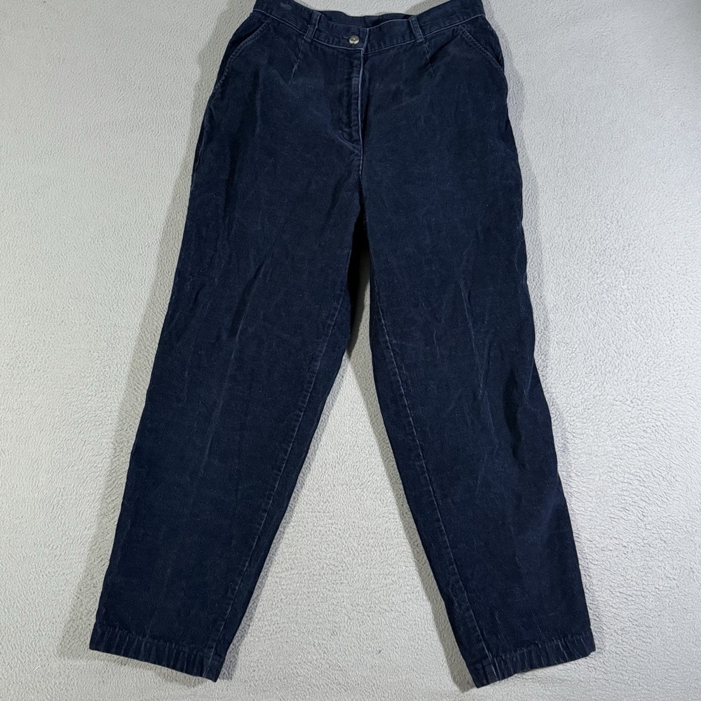 VTG LL Bean Pants Womens‎ Size 8 Regular Navy Corduroy  Pleated High Rise 90s